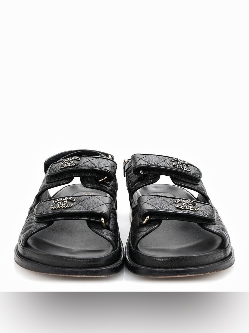 Chanel Lambskin Quilted Velcro Dad Chain CC Slide Sandals Chain CC Slide Sandals
